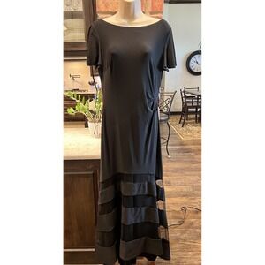 Ralph Lauren Long Black Evening Gown Sz 8 Mesh Flared Hem